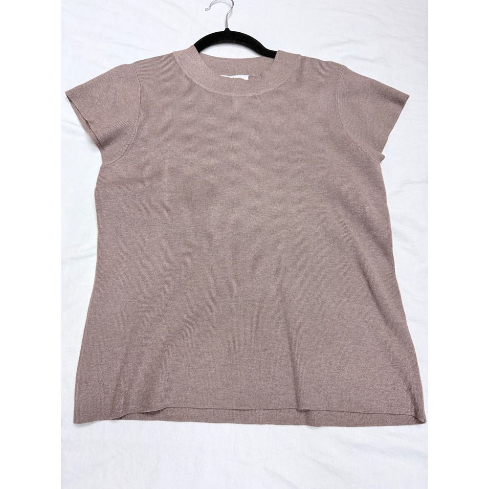 Vila Milano Womens Short Sleeve Ribbed Knit Crew Neck Top Taupe Mauve Small NWT